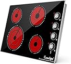 30 Inch Electric Cooktop, 4 Burner Built-in Electric Stove Top with 9 Power Levels, Knob Control, Auto shutdown and Residual Heat Warning, 7200W, 220-240V for Hard Wire