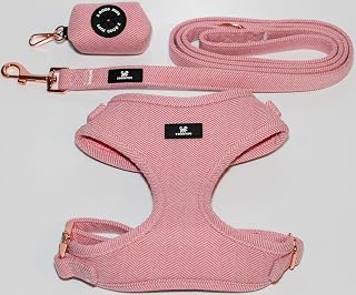 2GoodPups Pink Dog Harness Leash and Poop Bag Holder Set - Puppy Essentials Kit - Dog Harness No Pull - Dog Harness Medium Sized Dog Harness Leash Waste Bag Set (Medium)