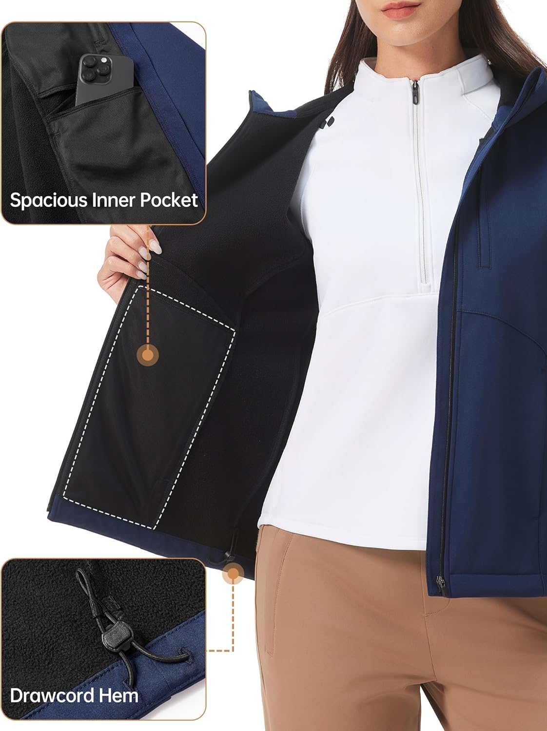 HOTSUIT Women's Softshell Fleece Lined Warm Windbreaker Jacket Light Hooded Water Resistant Rain Coat for Travel Daily - Image 5