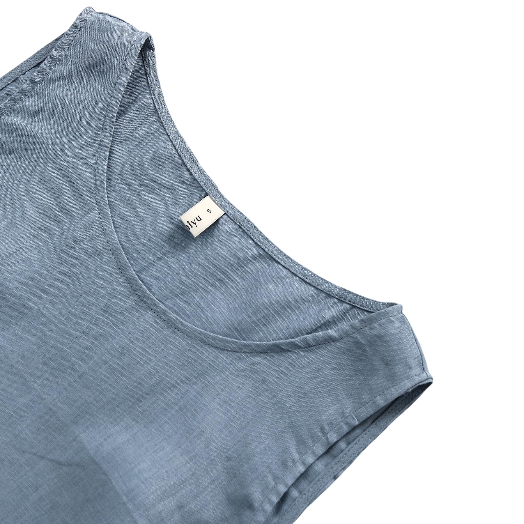 Amazhiyu Camiseta de lino para mujer, camiseta de tirantes de verano, sin mangas, cuello redondo, blusa holgada, blusa holgada