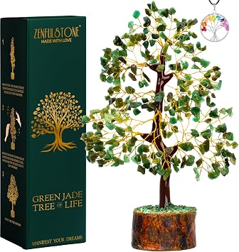 ZENFULSTONE Green Jade Crystal Tree of Life for Luck & Prosperity Decor for Home and Office | Handmade Bonsai for Wealth & Balance and Good Fortune | Perfect Well-Being Gift for Loved Ones