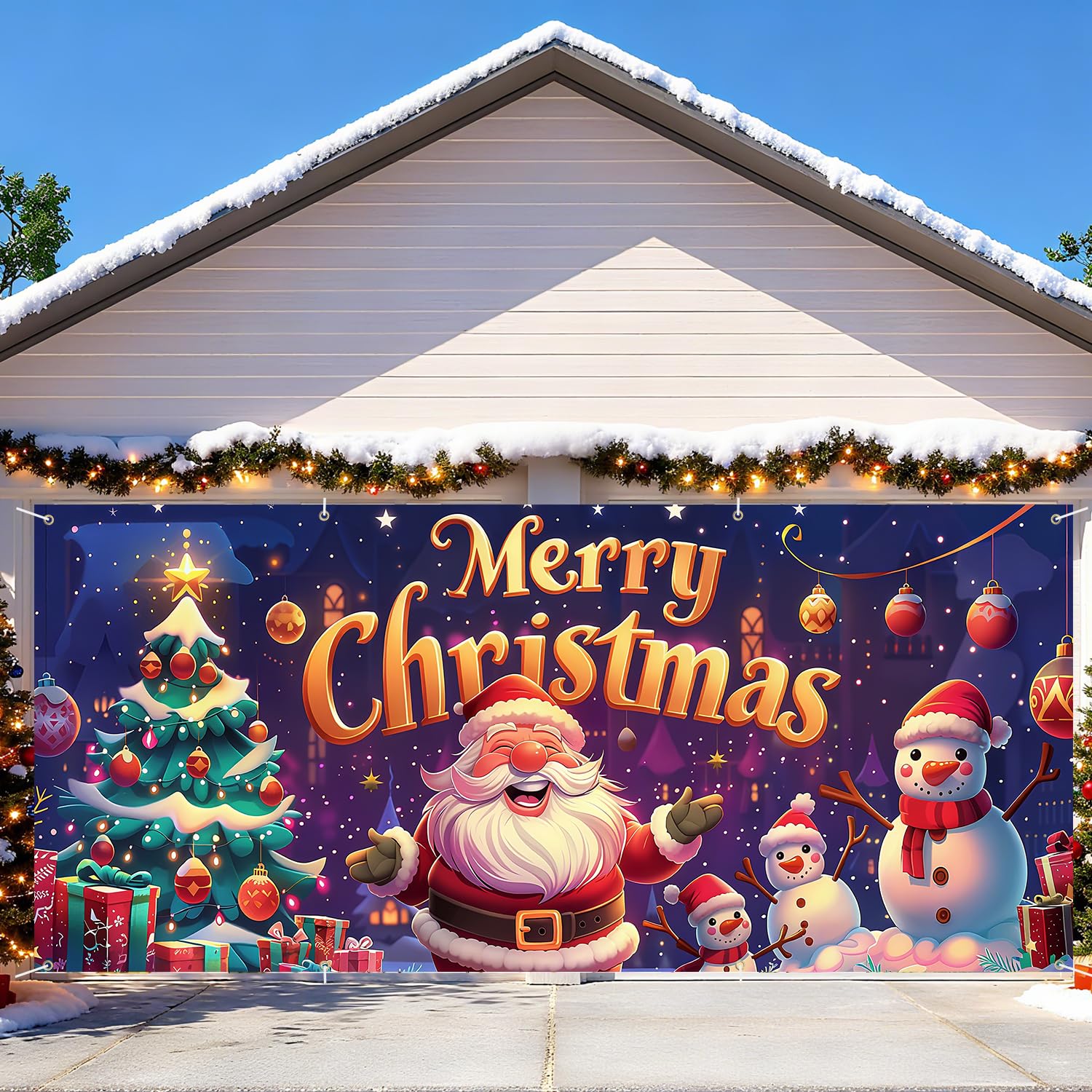 6 x 13 ft Christmas Garage Door Decorations Merry Christmas decorations Xmas Garage Door Cover, Happy New Year Hanging Banner for Home,Outdoor,Indoor,Party (Merry Christmas-Purple, 6 x 13 ft)