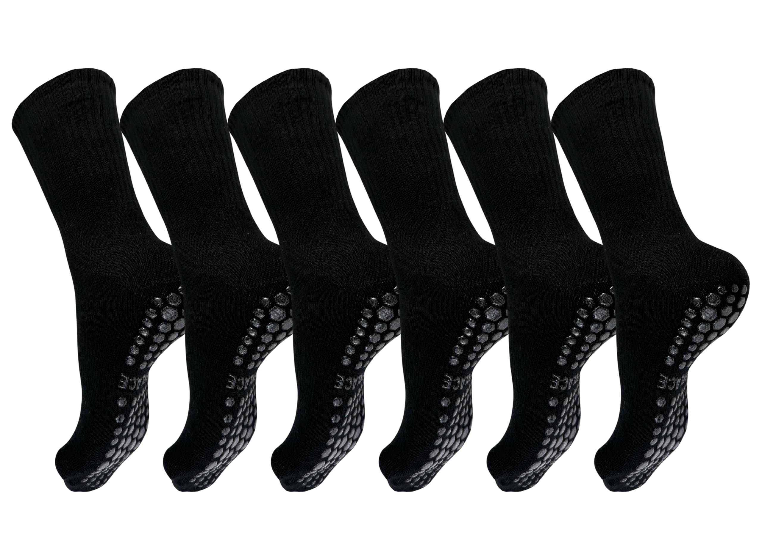 Winterlace Pilate Socks with Grips 6 Pairs Womens Cotton Non Slip Gripper Yoga Dance Ballet Gym Crew Sock (US, Alpha, One Size, Regular, Regular, Black)