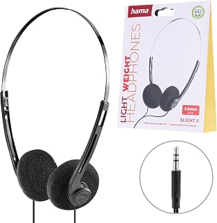 Hama Slight II On-Ear Kopfhörer, Stereo, komfortabler Kopfhörer für Musik, PC, Laptop, kabelgebunden, Lange Kabelreichweite, ideal zum Arbeiten, Schwarz