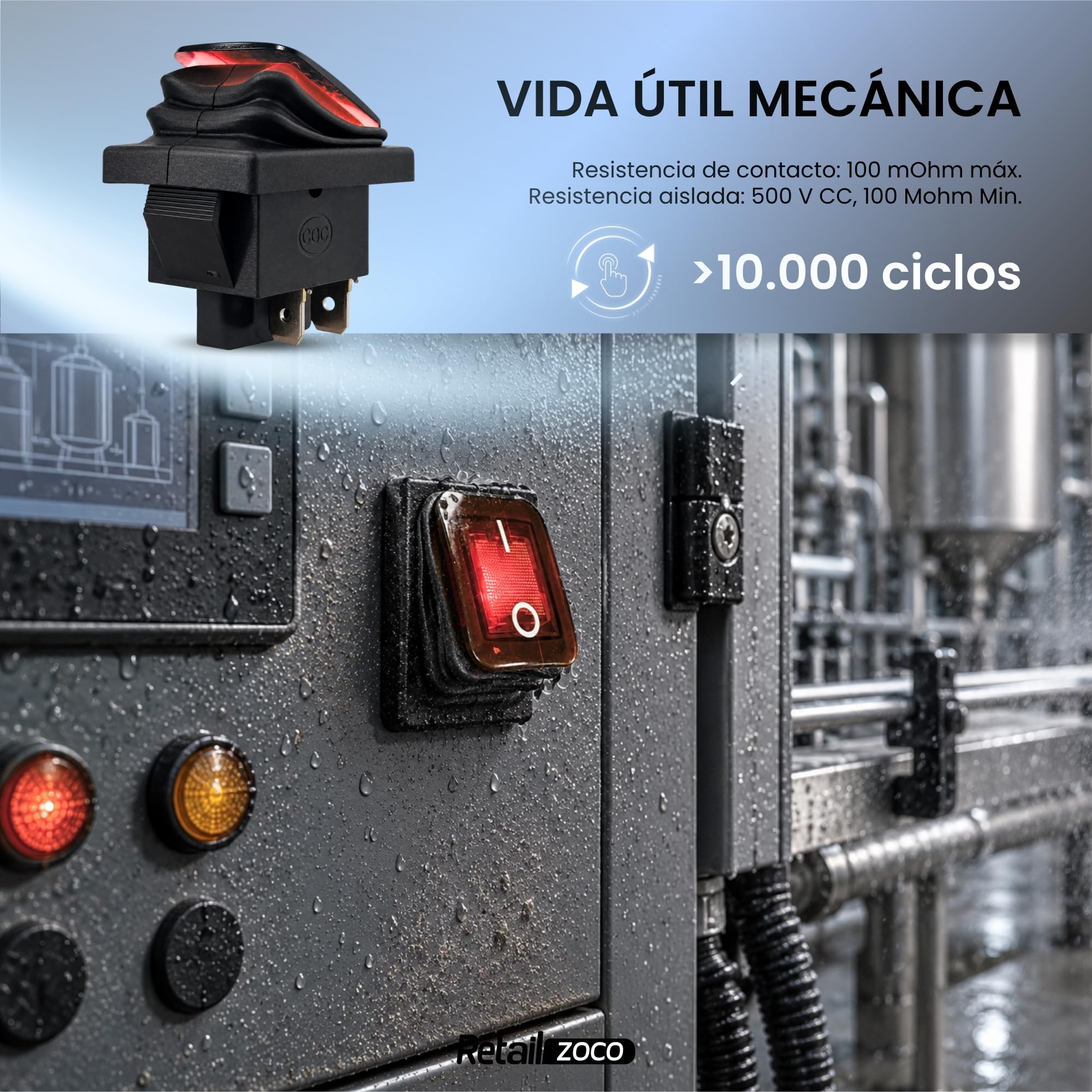 Interruptor Basculante DPST ON/OFF 4 pin, Luz Roja, 1 Unidades - imagen 5