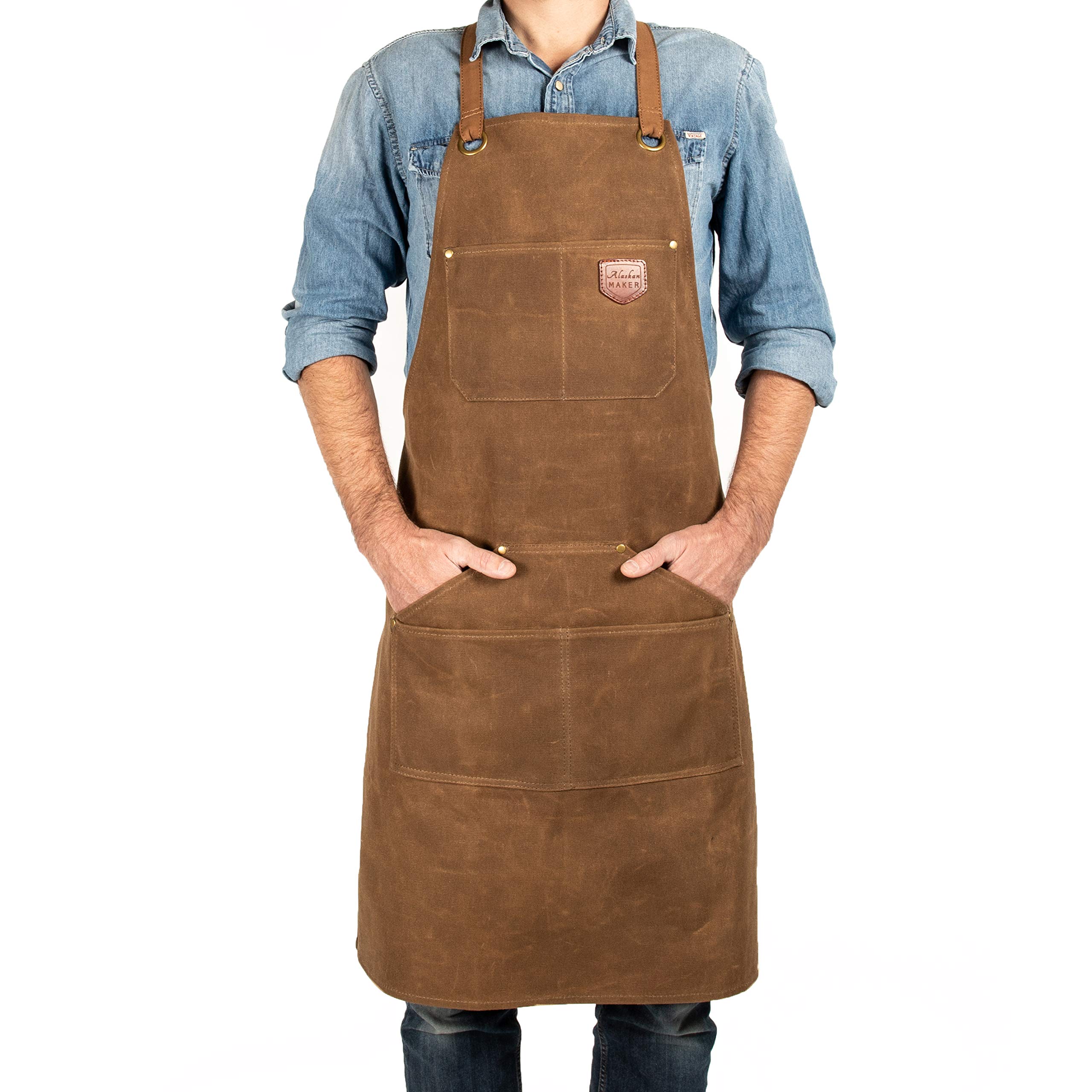 Alaskan MAKER - Delantal para hombre y mujer de lona revestida n.º 515 para Bricolaje, Cocina, Jardinería y Barbacoa - Sujetadores cruzados - Talla universal