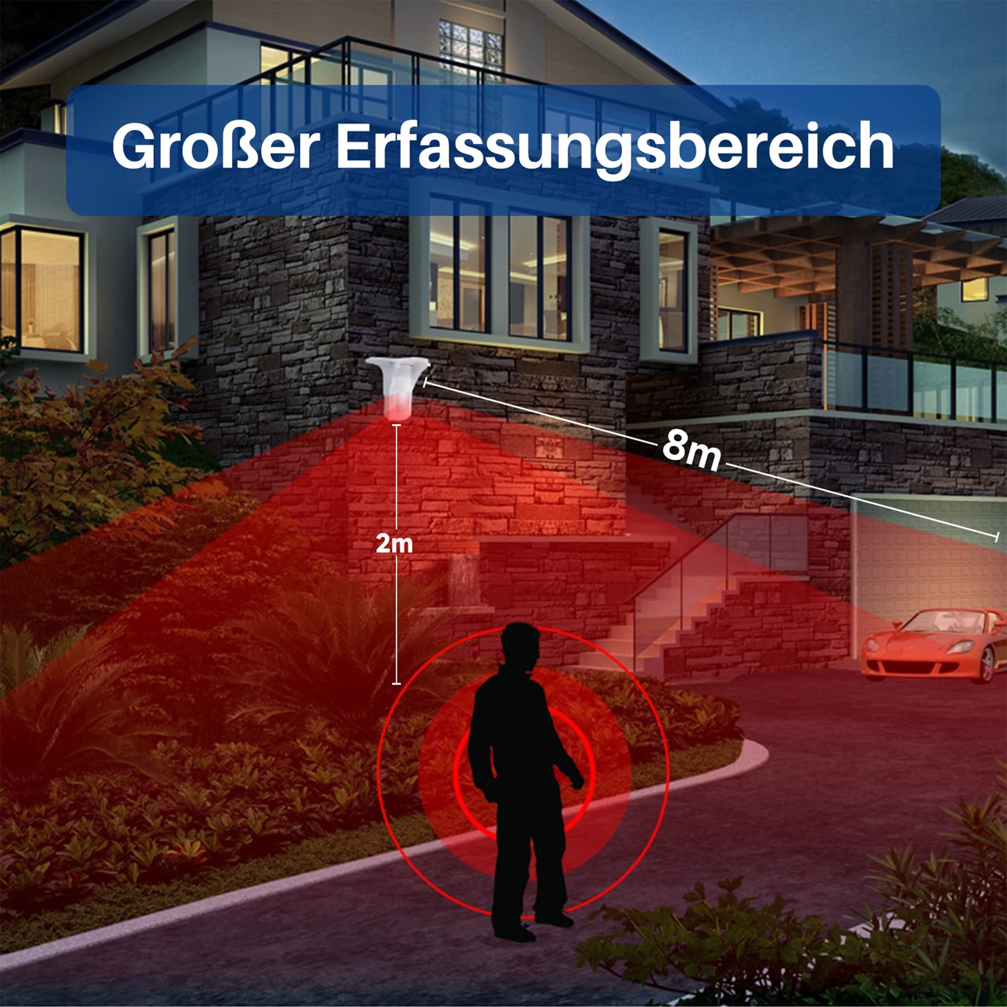 Funk-Motion-Detektor im Freien für Kraftgeschichten - Meerjungfrau-Infrarotsensoren für Home-Alarmsystem - Winkel 110 ° und 8M Erkennungsbereich