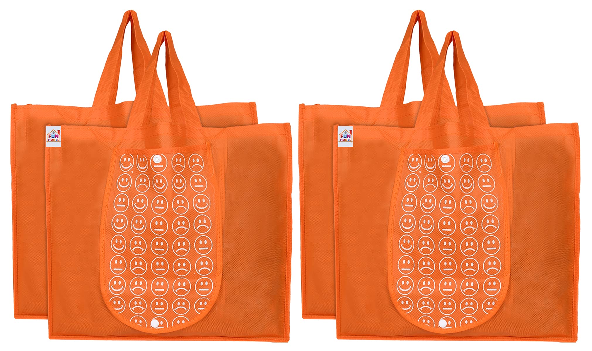 Fun Homes Shopping Grocery Bags Foldable, Washable Tote Bag With One Small Pocket, Eco-Friendly Purse Fits In Pocket Waterproof & Lightweight (Set Of 4,Orange)