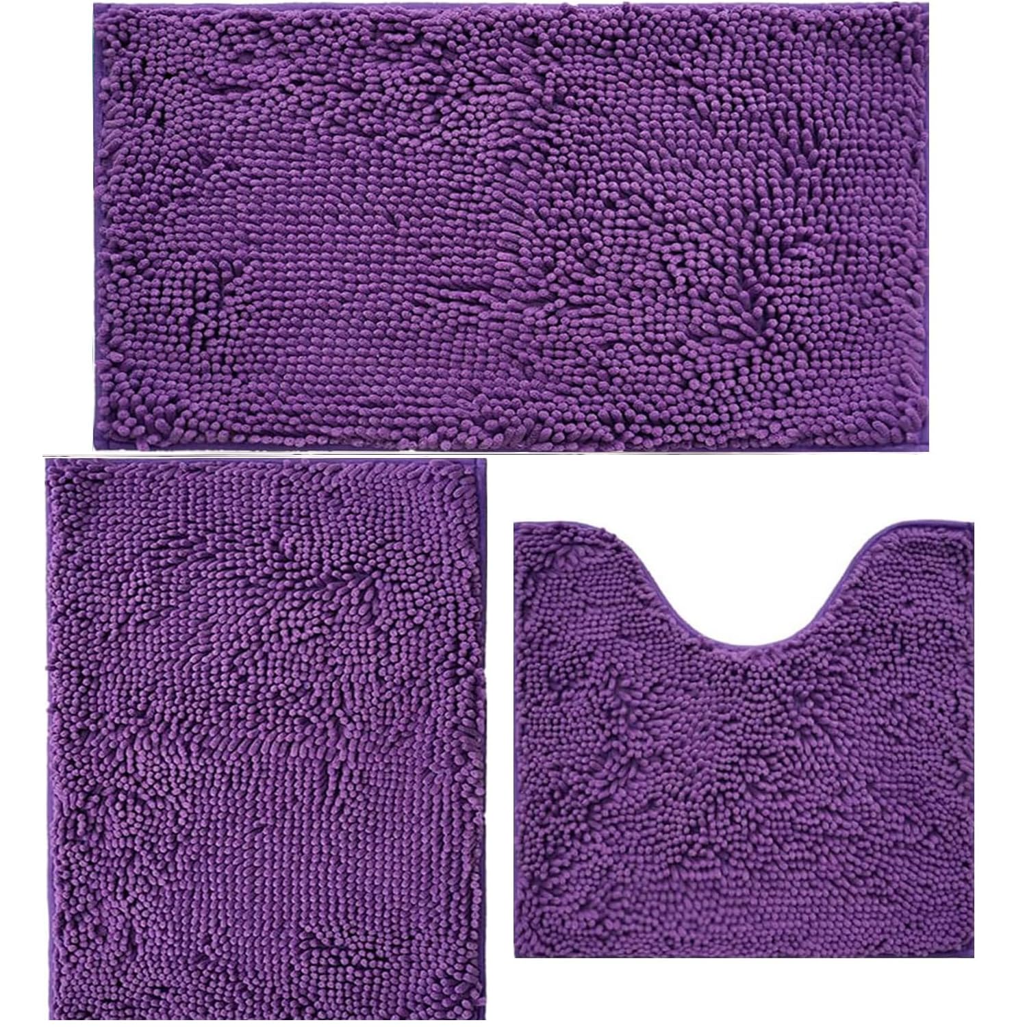 AINAHYVA Bathroom Rugs Chenille Bath mat 3 Piece Set, Violet