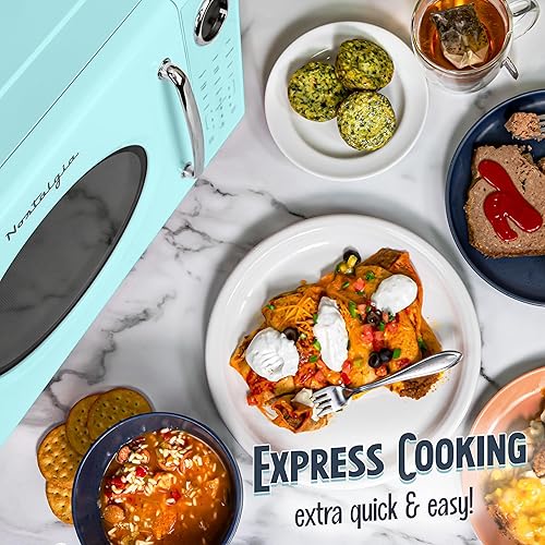 Miniatura 3 de Nostalgia Horno microondas retro de 1000 W de capacidad de 1.1 pies cúbicos - Bloqueo de seguridad para niños, 8 ajustes de cocción automática -