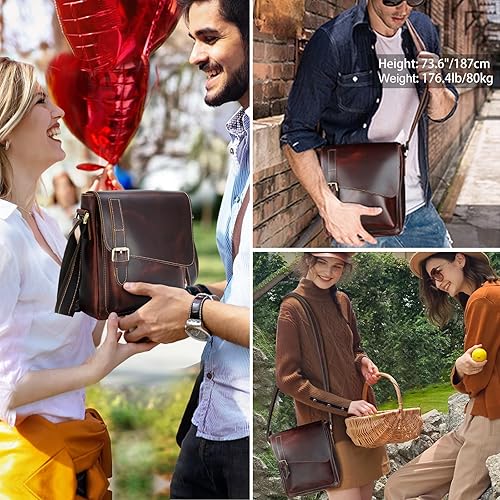 Miniatura 2 de Masa Kawa Bolso bandolera de cuero pequeño para hombres y mujeres, con solapa, para tablet de 10 pulgadas