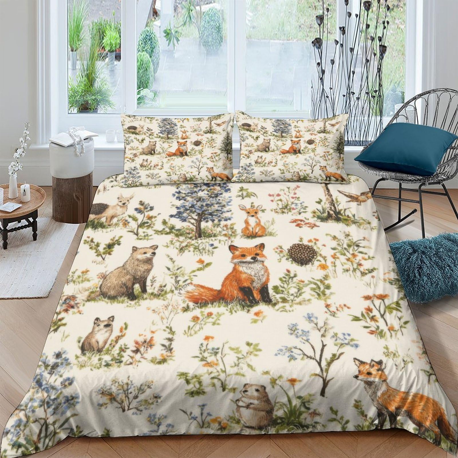 Ctjqhvkz Style-10 3D Printed Forest Fox Fitted Sheet Microfiber Soft Woodland Animal Mattress Cover For Bedroom Guest Room Decor Single（135X200cm）