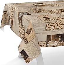 Oilcloth Tablecloth, Washable, Cut Edge, Coffee, 260 x 140 cm