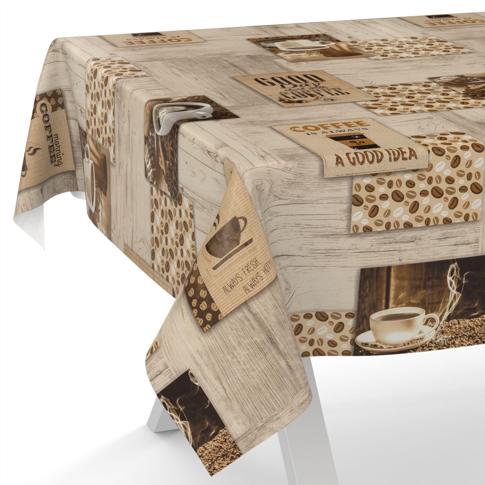 Nappe en Toile cirée, Lavable, pour Table de Jardin, extérieur, intérieur, Ovale, Bord coupé, Blanche, 220 x 140 cm - Maison