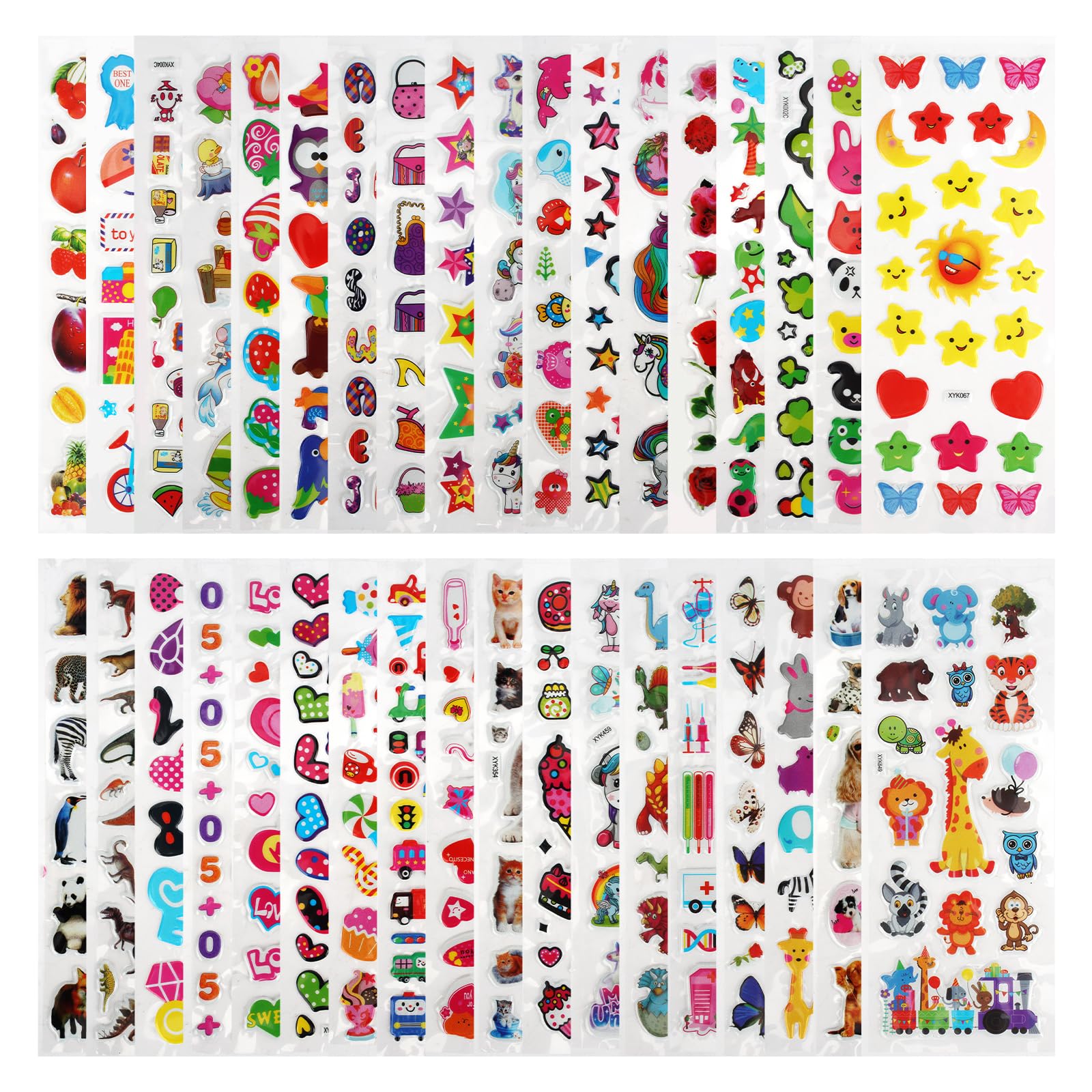 NIUQIGE Pegatinas Infantiles 3D Puffy - 36 Hojas de Pegatinas para Niños con Animales, Peces, Dinosaurios, Números, Frutas, Aviones y Más - Ideal para Regalos y Scrapbooking