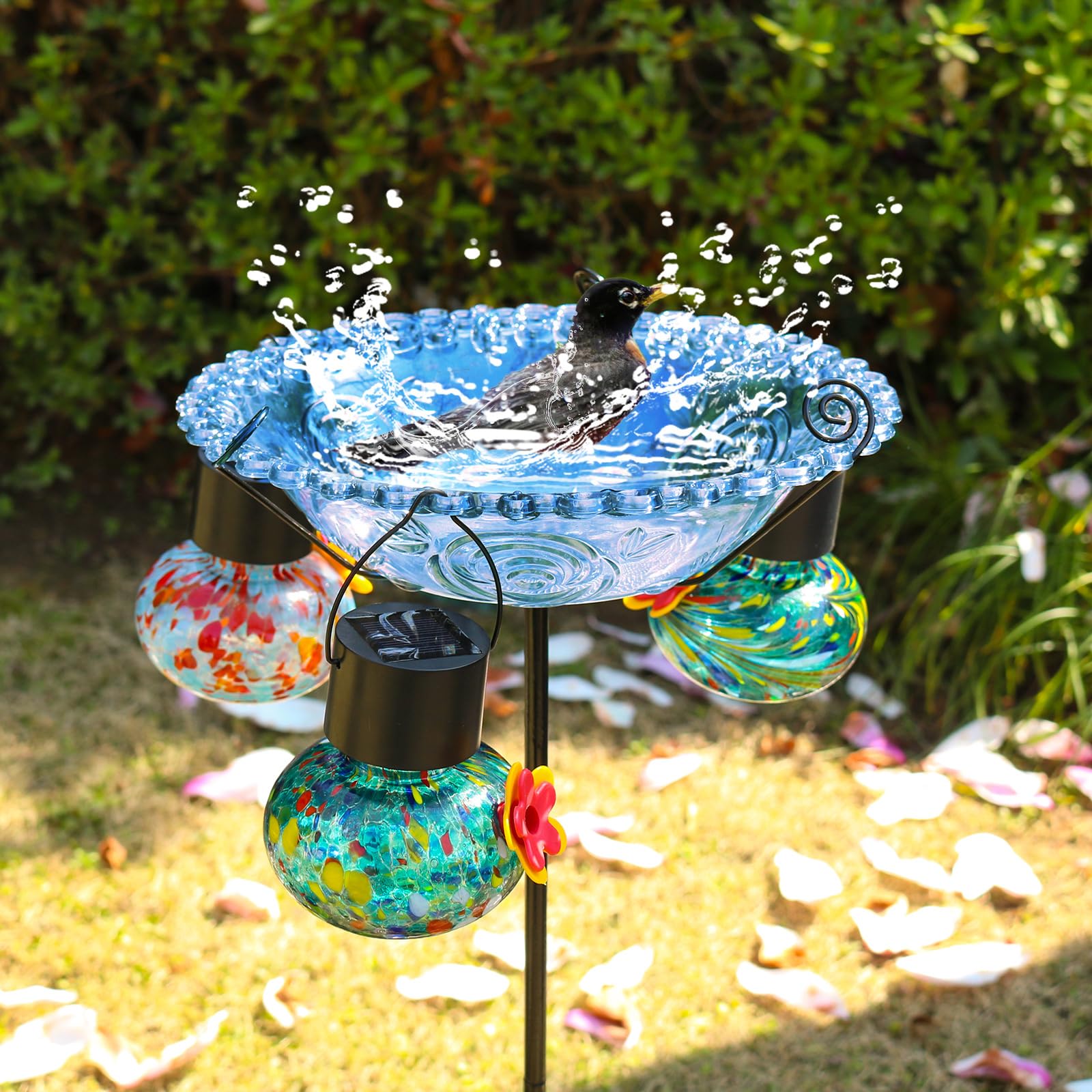 Mangiatoia solare per uccelli colibrì con finestra osservazione Picchetti da antiruggine per santuari per uccelli da balcone Mangiatoia in plastica resistente