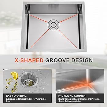 Blenzia 23 Inch Undermount Kitchen Sink 16 Gauge 304