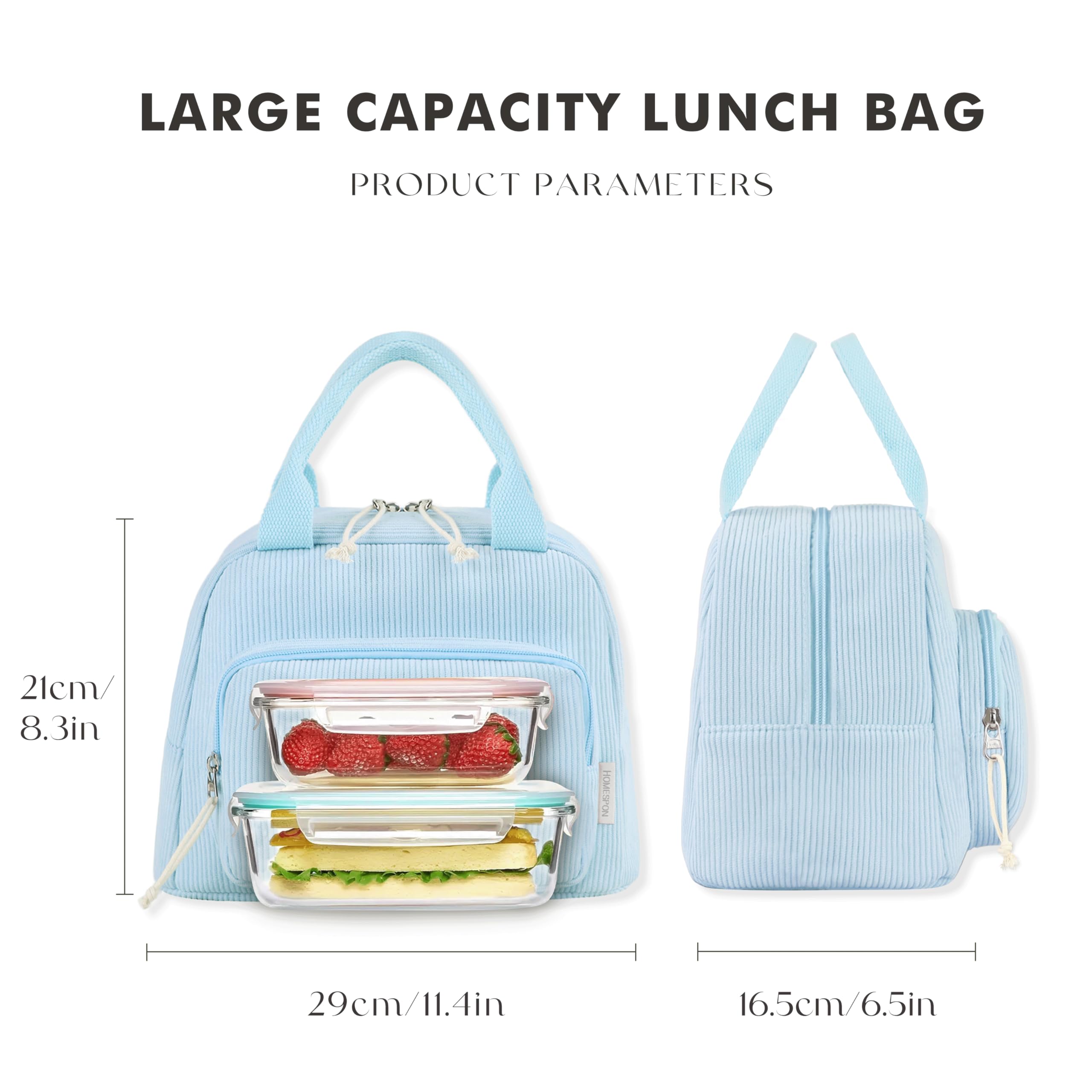 HOMESPON Insulated Lunch Bag for Women Men Adult Cute Corduroy Cool Bag Lunch Box Container Large Capacity Lunch Tote for Work School or Picnic - Image 3
