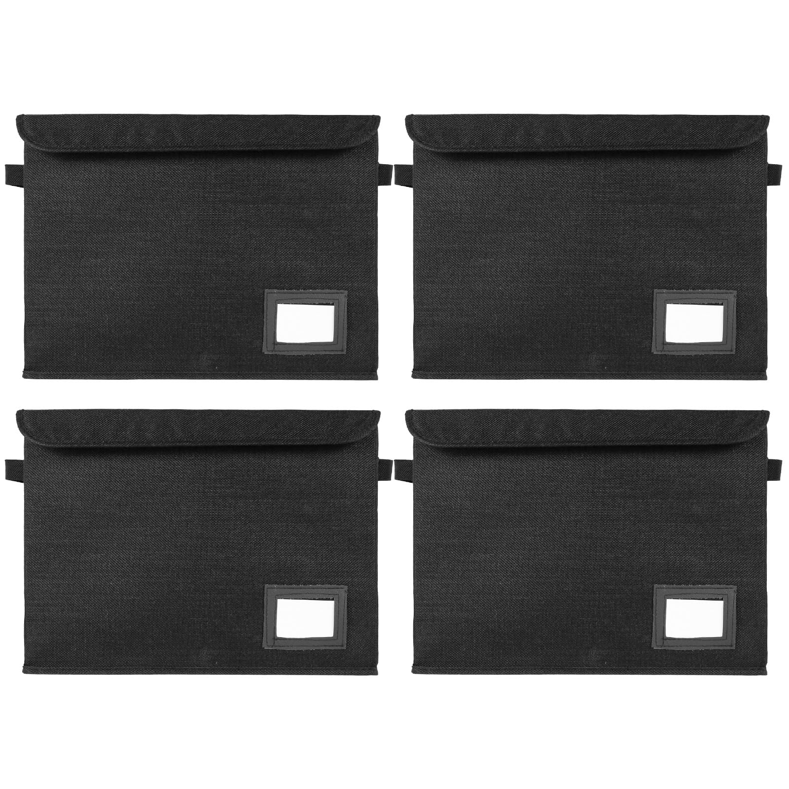 4 scatole portaoggetti con coperchio e manici chiusi, 40 x 20 x 30 cm, per 150 – 180 fumetti, per armadio, scaffale, ufficio, lavabile (nero)