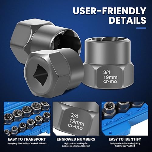 Miniatura 3 de Kit extractor de pernos de 13+1 pieza, juego de extractor de pernos y tuercas de oreja, juego de dados extractor de 38 pulgadas, SAEmétrico para