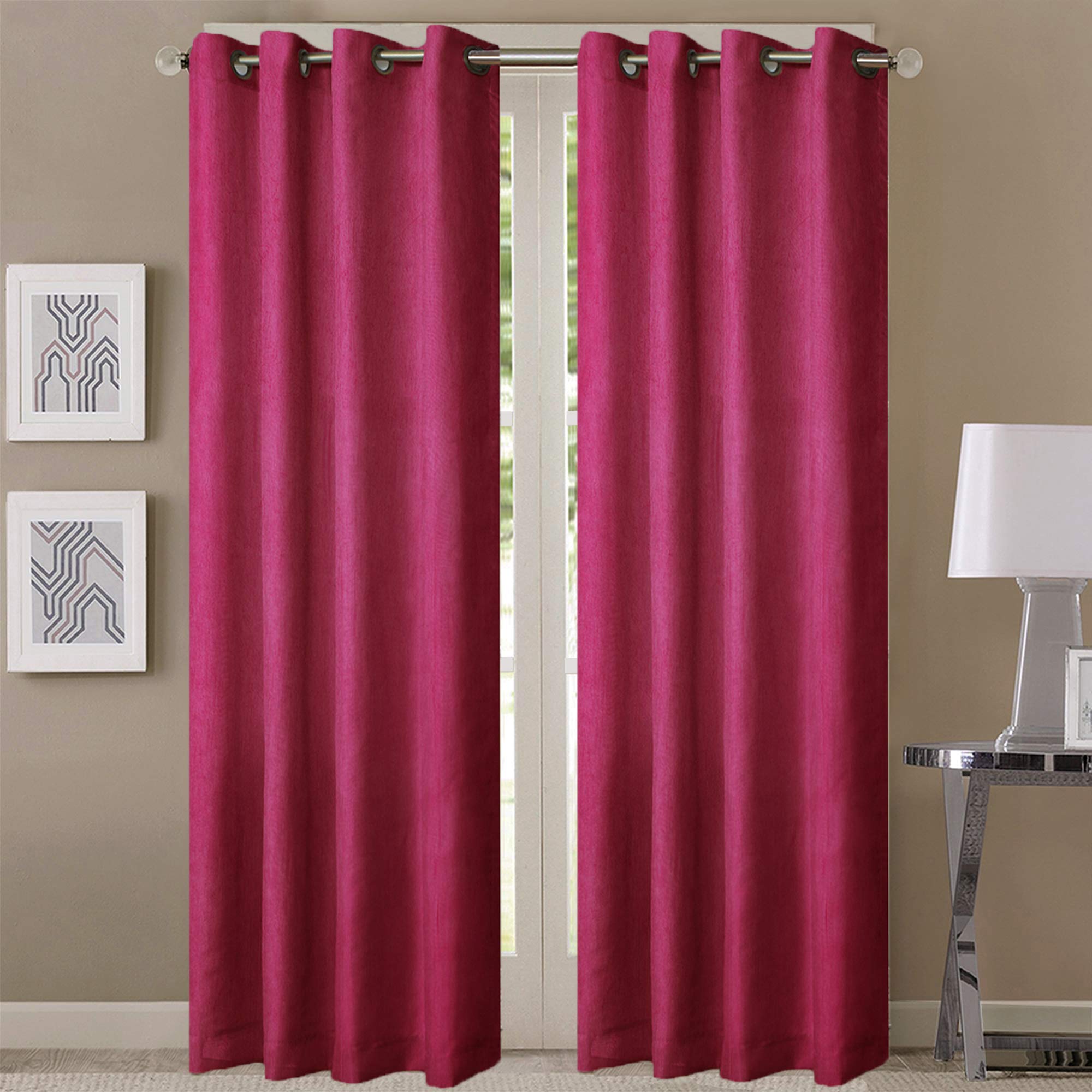 QueenzlivingElegant Solid CrUShed Texture Curtain, Door 7 Feet- Pack Of 2, Magenta