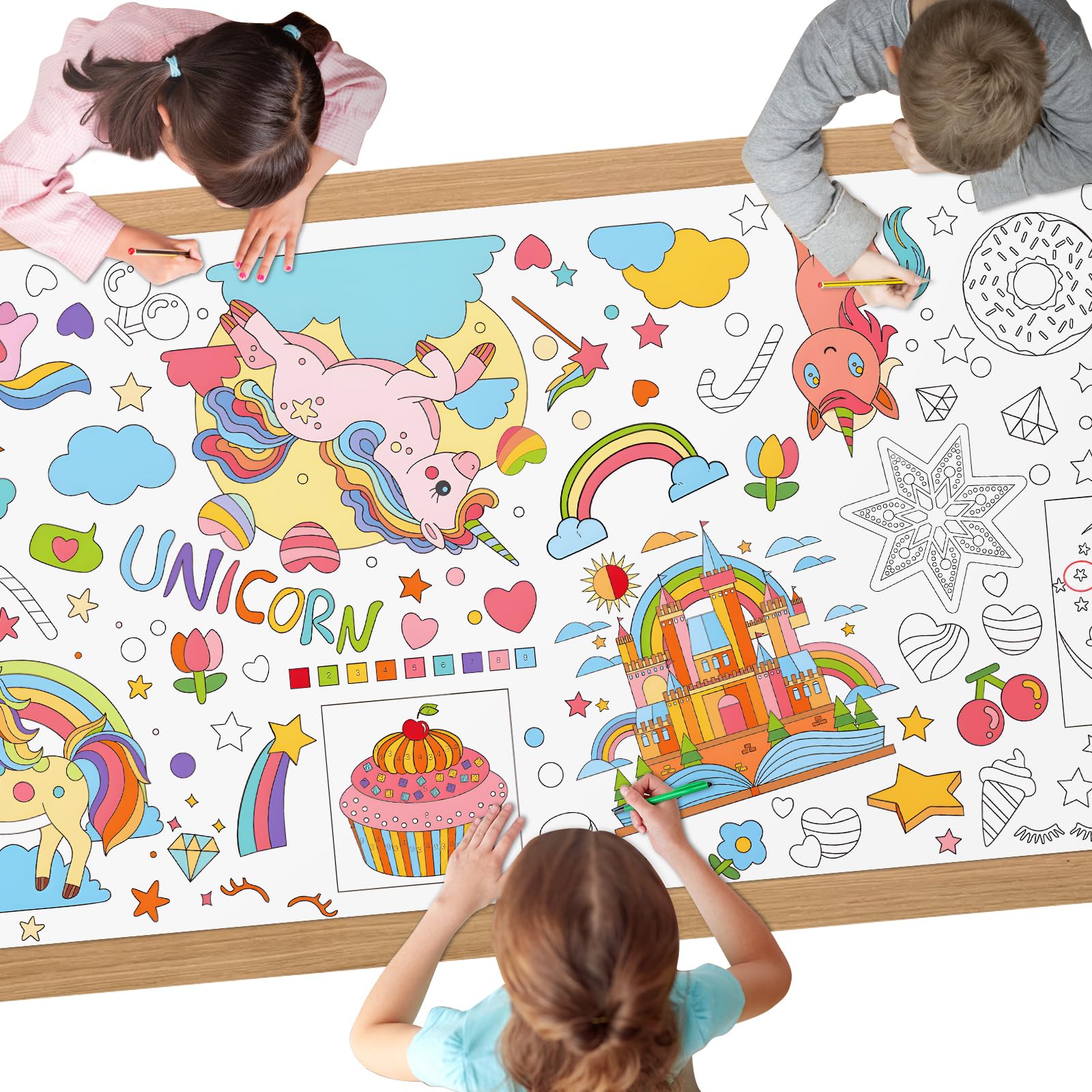 AYESY Unicorn Colouring Tablecloth, 72 x 30 inch Giant Colouring Poster Table Cloth, DIY Party Tablecloth, Craft Doodle Art