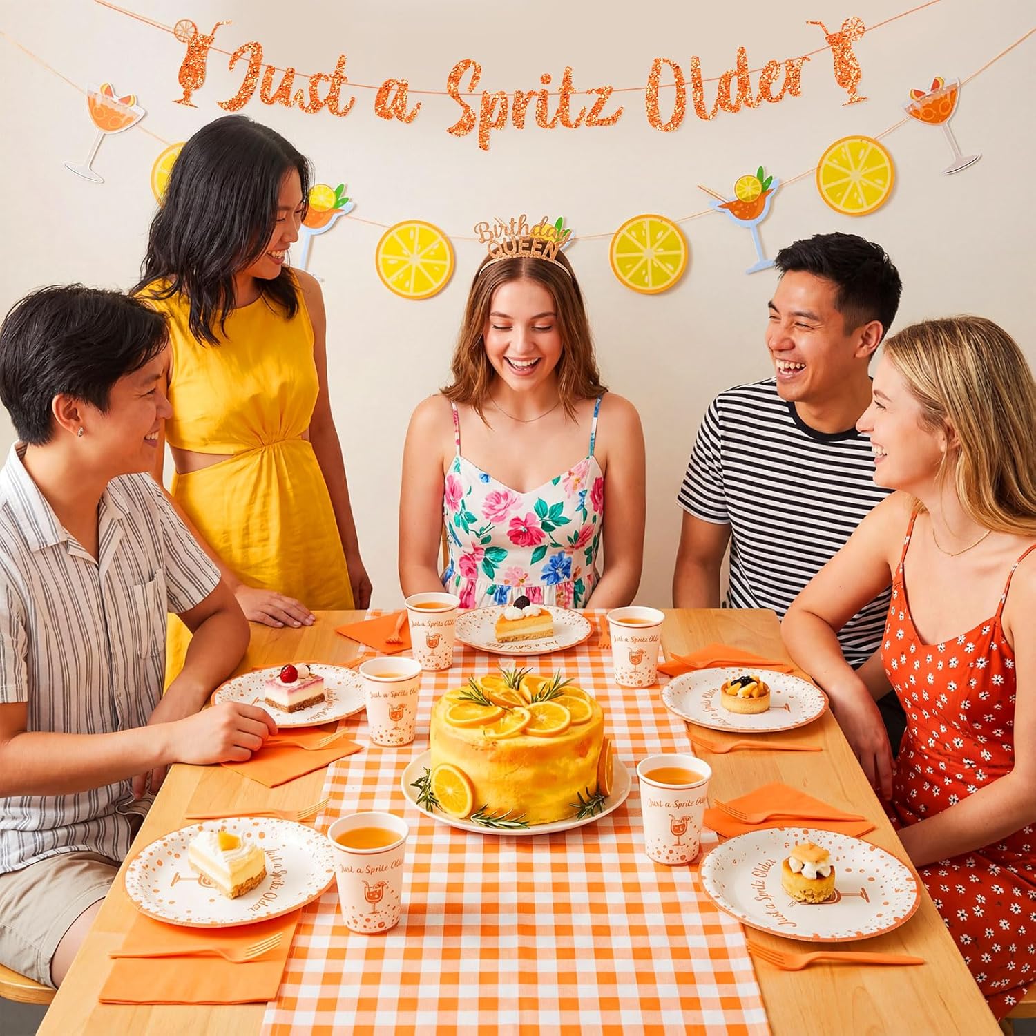 Yungyan 122 Pcs Just a Spritz Older Party Decoration Tableware Set Just a Spritz Older Banner Bar Napkins Plates Cups Lemon Citrus Birthday Decoration Orange Glitter Birthday Party Supplies Serve 24