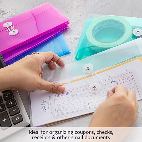 Miniatura 4 de BAZIC Sobres de polietileno de plástico, carpeta de tamaño de cupón, carpetas de archivos de cheques para recibos de facturas, cierre de cuerda,