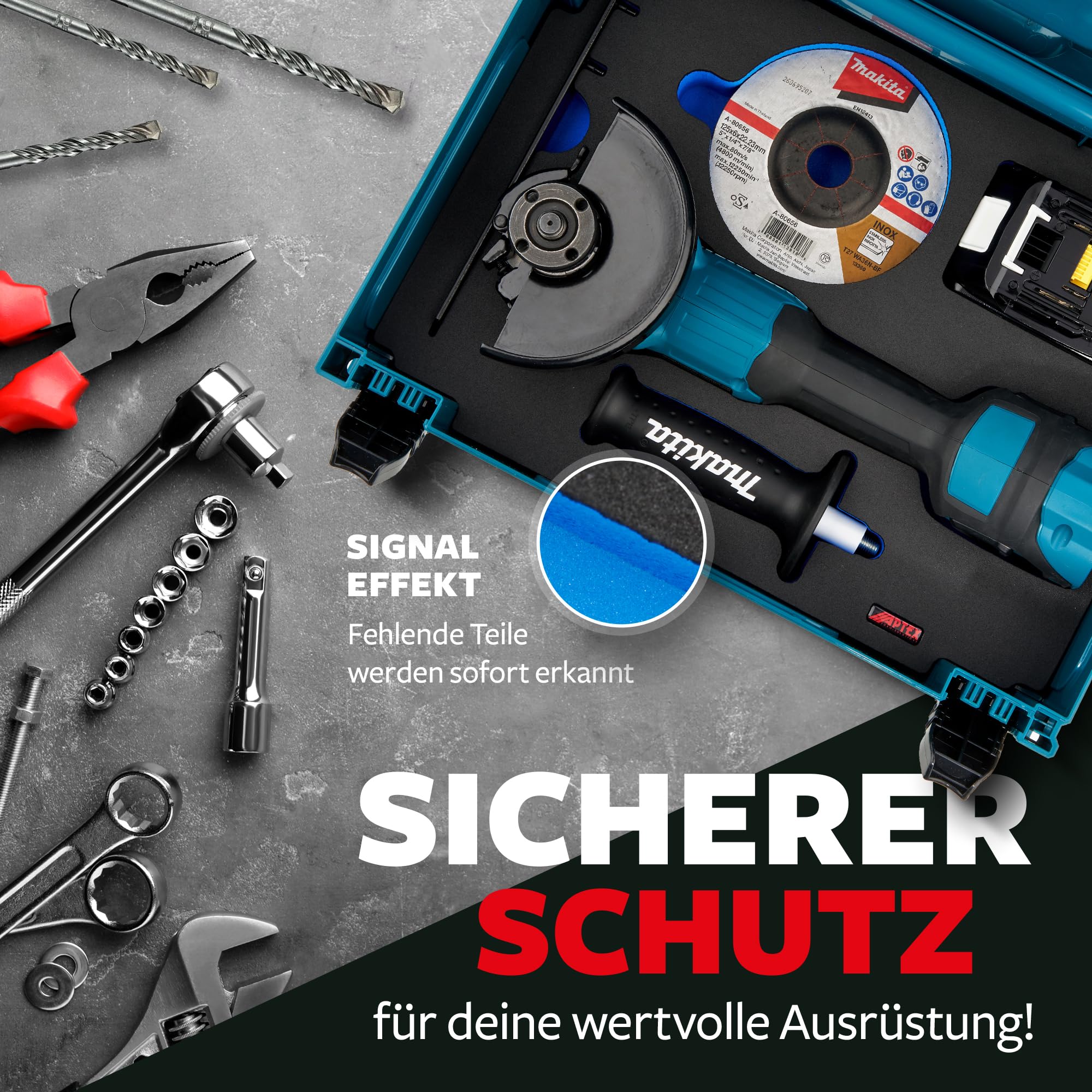 APTEX Schaumeinlage passend für Makita Akku-Winkelschleifer DGA 517 MakPac Gr. 2-3