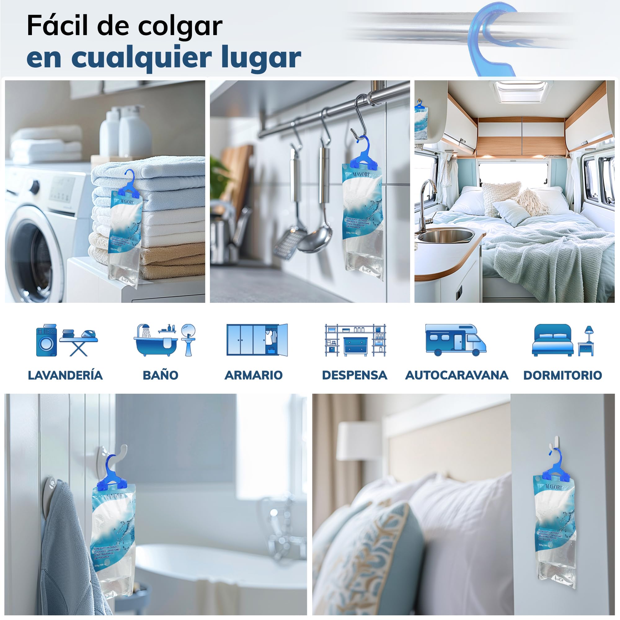 Juego de 10 deshumidificadores XL para colgar I bolsas deshumidificadoras I armario deshumidificador y absorbentes de humedad para habitaciones contra la humedad, el moho y los olores