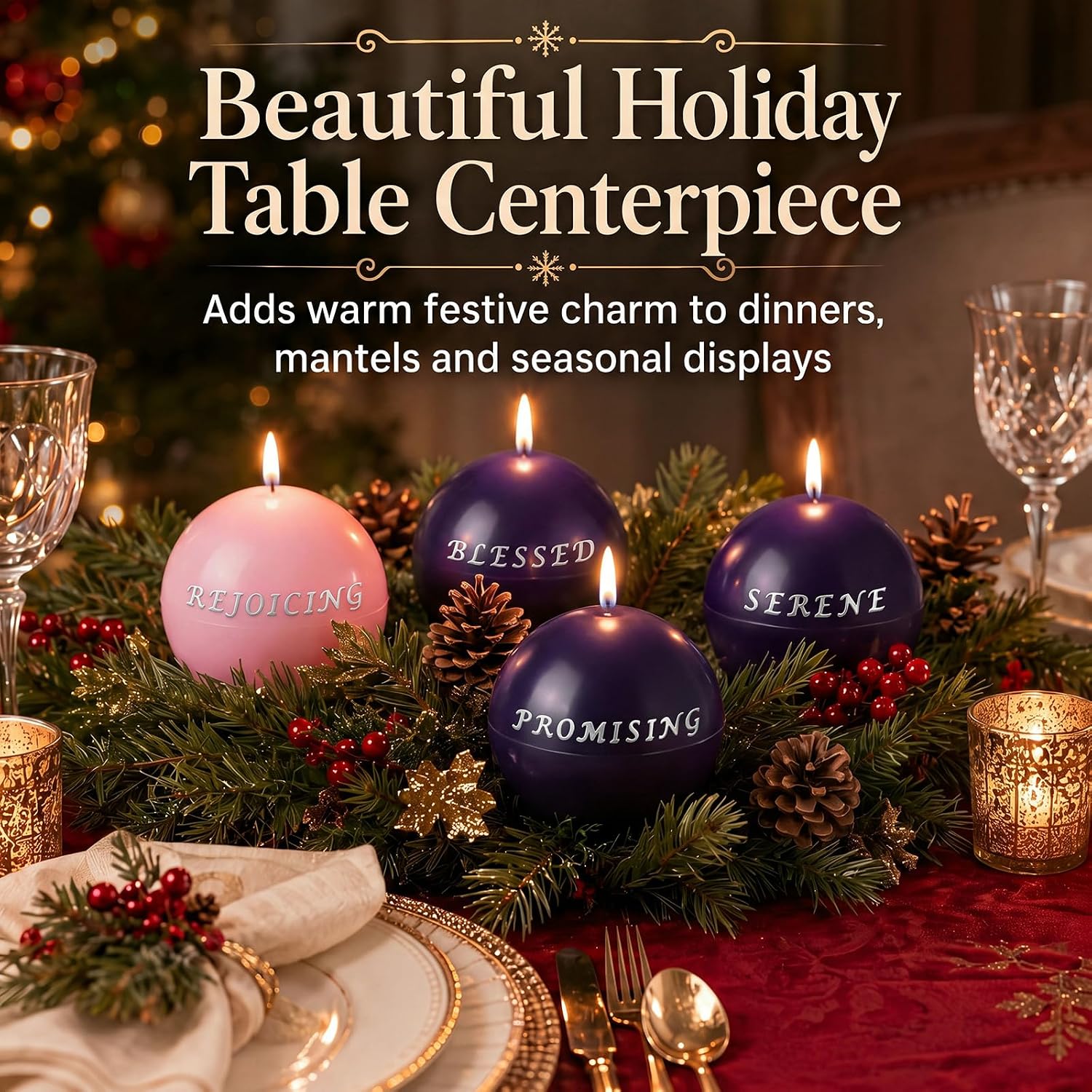 4 Pcs Advent Candles with Words Round Christmas Advent Candles 3 Inch