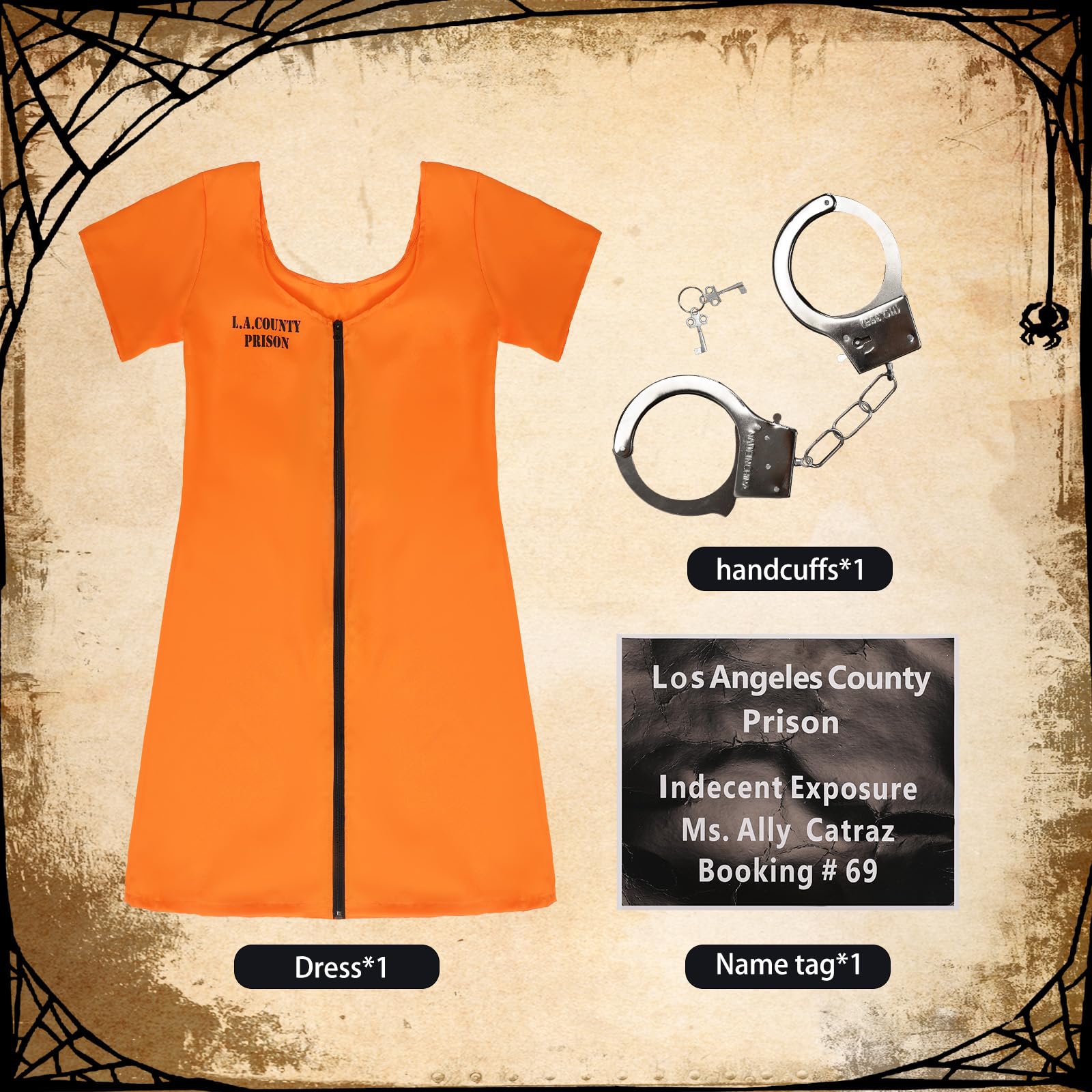JoyinTcos Women Prisoner Costume Orange Prisoner Convict Costume Role Play for Halloween Parties Cosplay, and Theme Events, Adult Women - Image 3