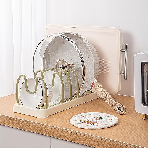 Organizador de ollas y sartenes para gabinete, organizador de tapa de olla para encimera de cocina con divisor ajustable enchufable, estante