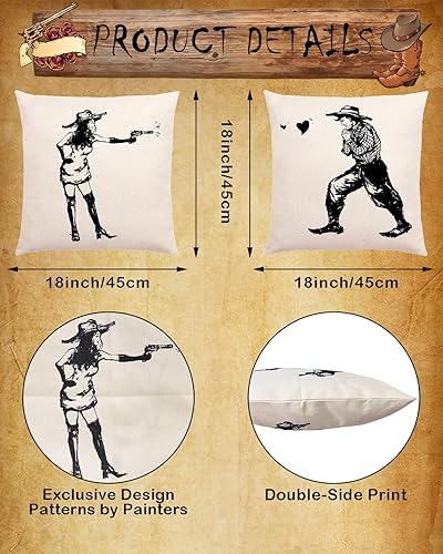 Miniatura 6 de Paquete de 2 divertidas fundas de almohada occidentales para parejas, tiro de vaquera con amor, boda, aniversario, despedida de soltera, regalo para