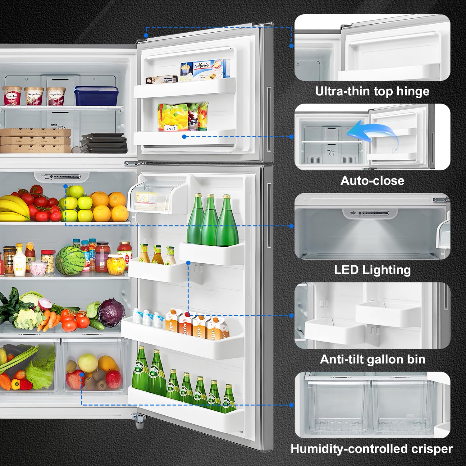 Smeta Full Size Refrigerator, Top Freezer, Frost Free, 20.0 Cu. Ft. Stainless Steel, 30'' Freestanding Garage Fridge, 66 Inch For Kitchen, Office, Home on Fridge.com - View 3