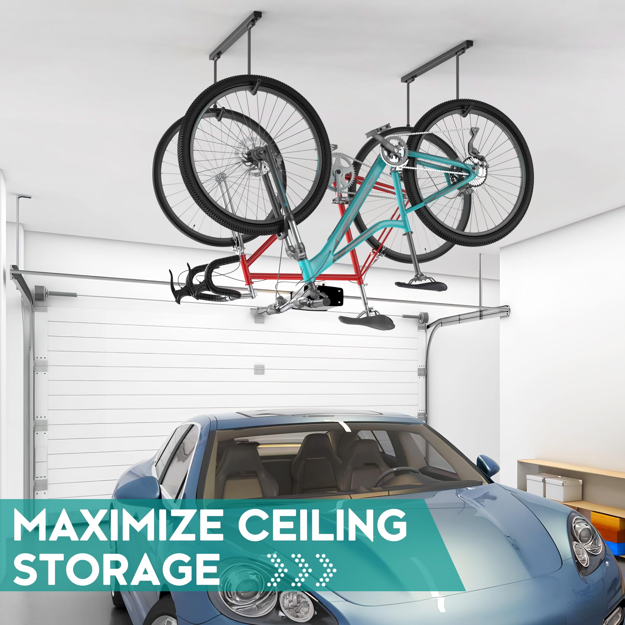 EVERHANGER Decken-Fahrradaufbewahrungsständer für Garage, Innen-Fahrradaufbewahrung mit verstellbaren Fahrradhaken (für 2 bis 4 Fahrräder)