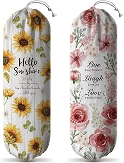 Hglian Sunflower Plastic Bag Holder Dispenser and Inspirational Farmhouse Flowers Grocery shopping bags saver Organizer
