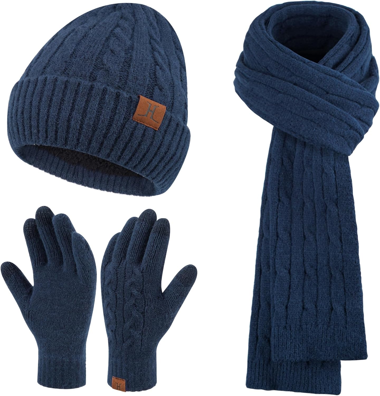 ZASFOU Womens Winter Beanie Hats Long Scarf Touchscreen Gloves Set Warm Knit Skull Caps Gifts for Women