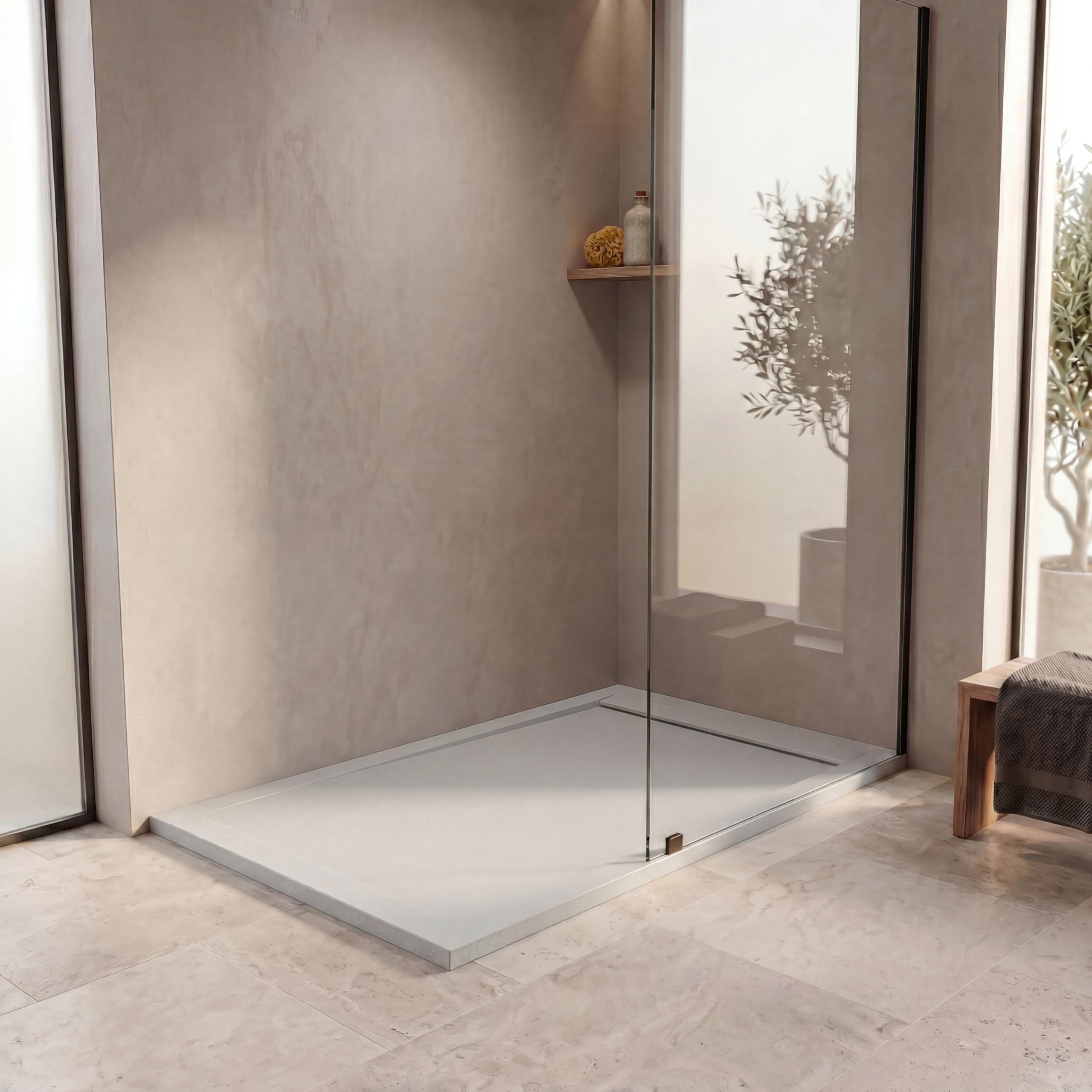 Plato de Ducha Modelo Venecia - Plato Ducha Resina con Textura Pizarra - Disponible en Varios Colores y Medidas - Gris Claro (RAL 7035) 70x170 cm - Incluye Válvula Desagüe y Rejilla.