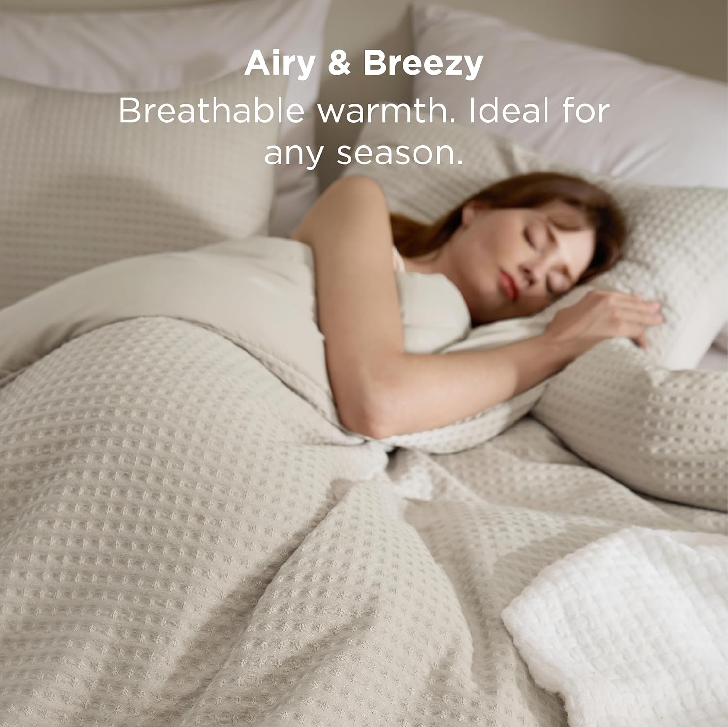 Bedsure Waffle Comforter Set Twin, Soft and Breathable Linen Bedding Comforter Set, 2 Pieces, 1 Waffle Weave Comforter (68"x88") and 1 Pillowcase (20"x26") - Image 3