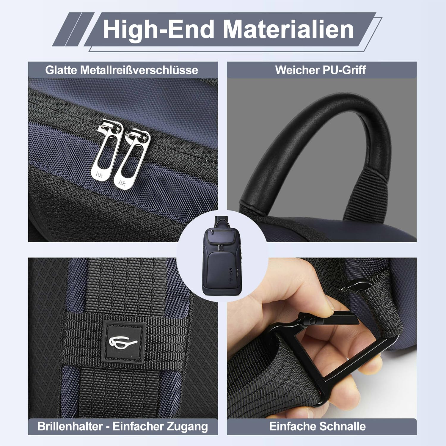 hk Brusttasche Herren Crossbody Tasche Wasserabweisend Umhängetasche mit Tabletfach für iPad 11,3 Zoll