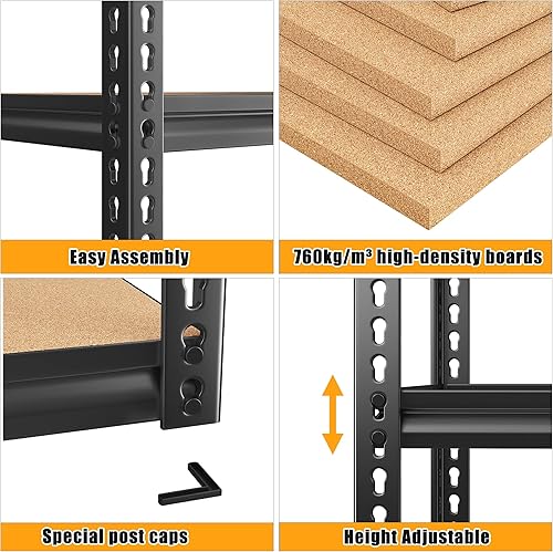 Miniatura 8 de Estantería de garaje resistente, estantes de almacenamiento de 5 niveles, estantes de almacenamiento de garaje ajustables, estantes de metal para