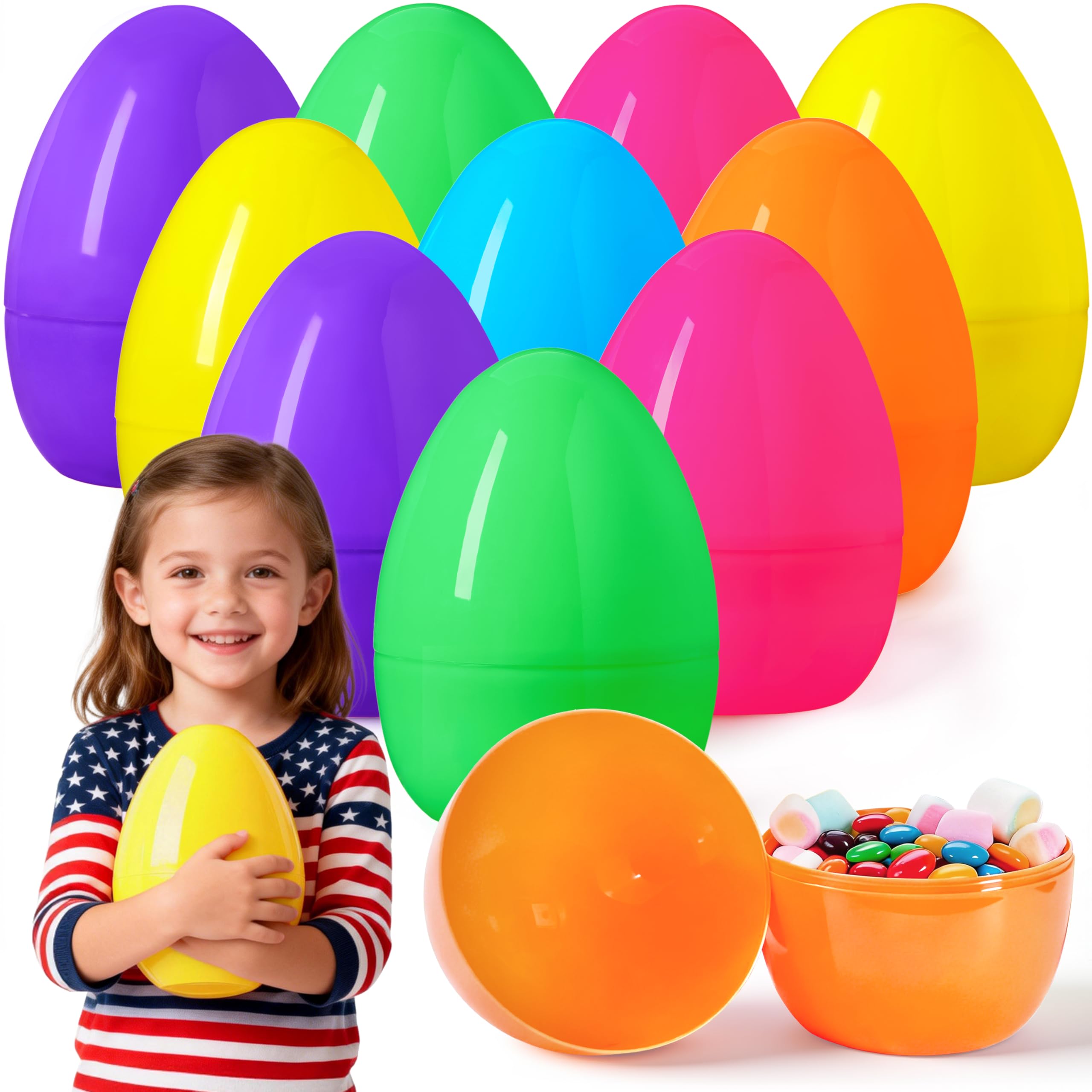 JOYIN 6 PCS 8" Jumbo Plastic Easter Eggs, Colorful Easter Fillable Eggs for Easter Theme Party Supplies, Easter Eggs Hunt, Basket Stuffers Fillers,