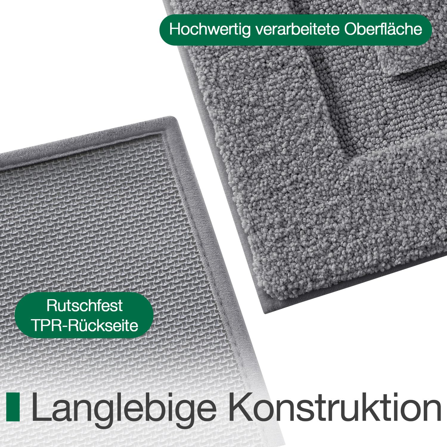 LUMI rutschfest Badematte, Weich und Saugfähig, Grau, 60 x 90 cm | Mikrofaser Badteppich, Maschinenwaschbar Badezimmerteppich, ideal für Dusche, Badewanne, Waschbecken, Wäsche und Hotelzimmer