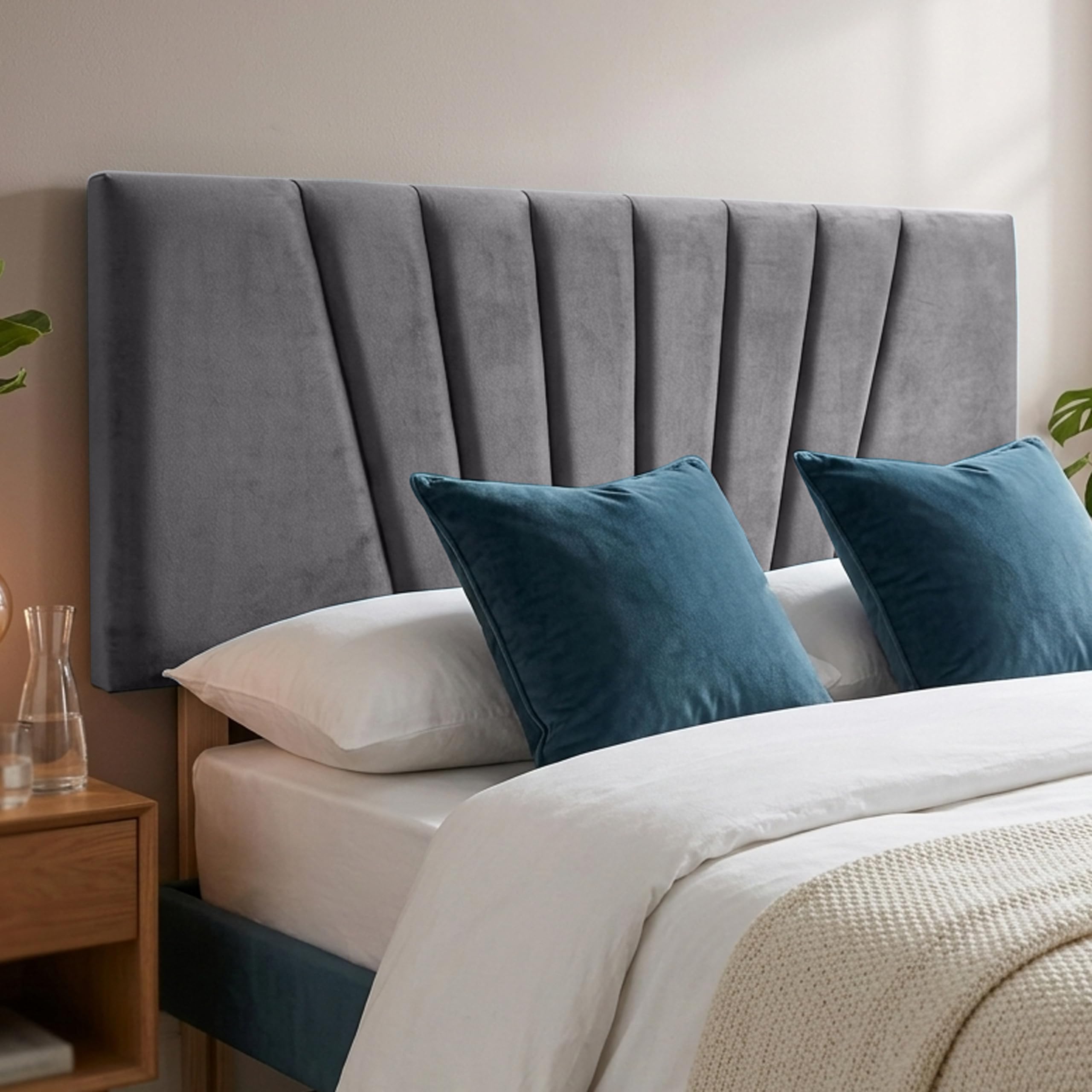BEDELUNA Headboards for Bed, 24” Sunrise Plush Fabric Headboard, Elegant Divan Bed Thick Padding Bed Headboards