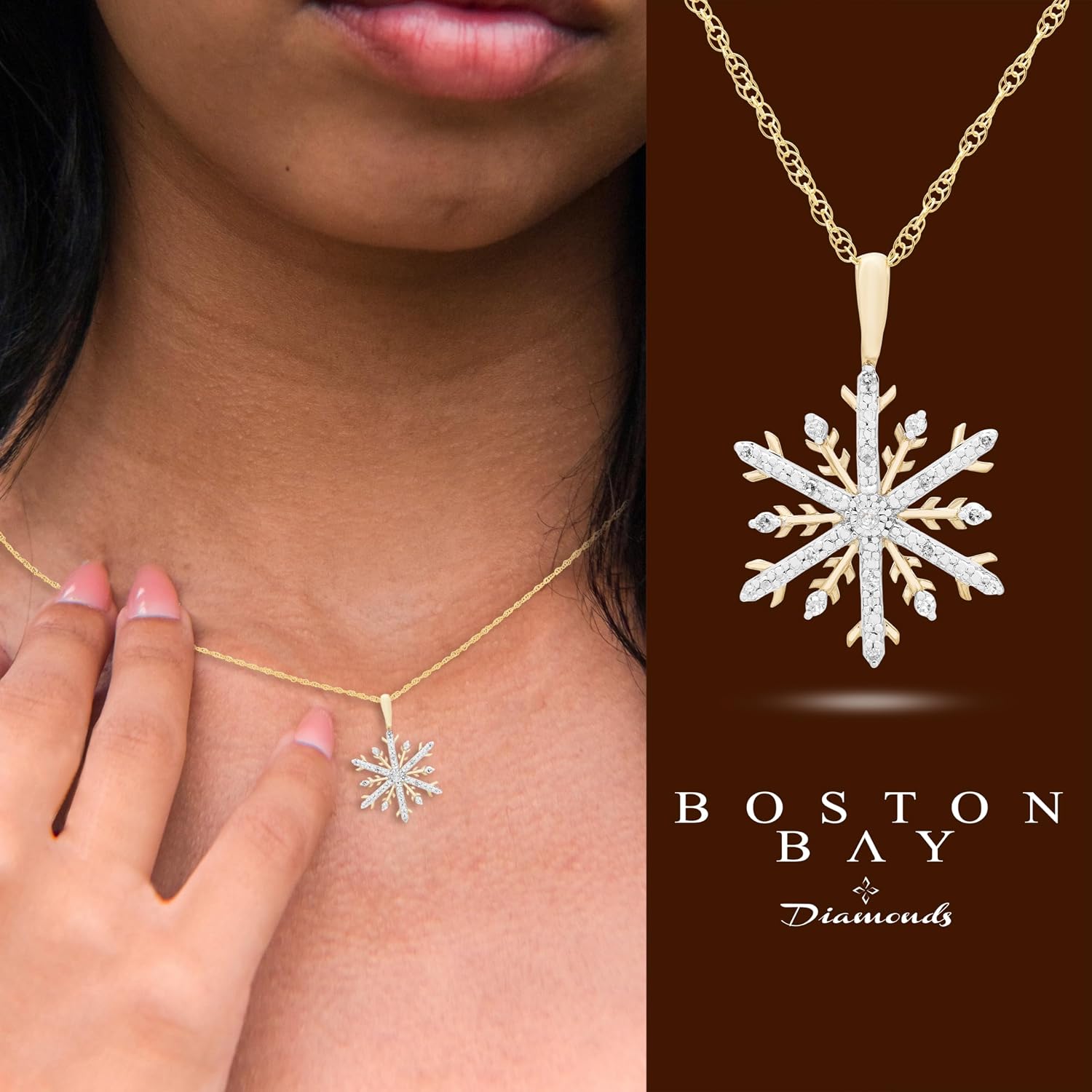 Diamond Snowflake Pendant Necklace with 18" chain - Choice of Style