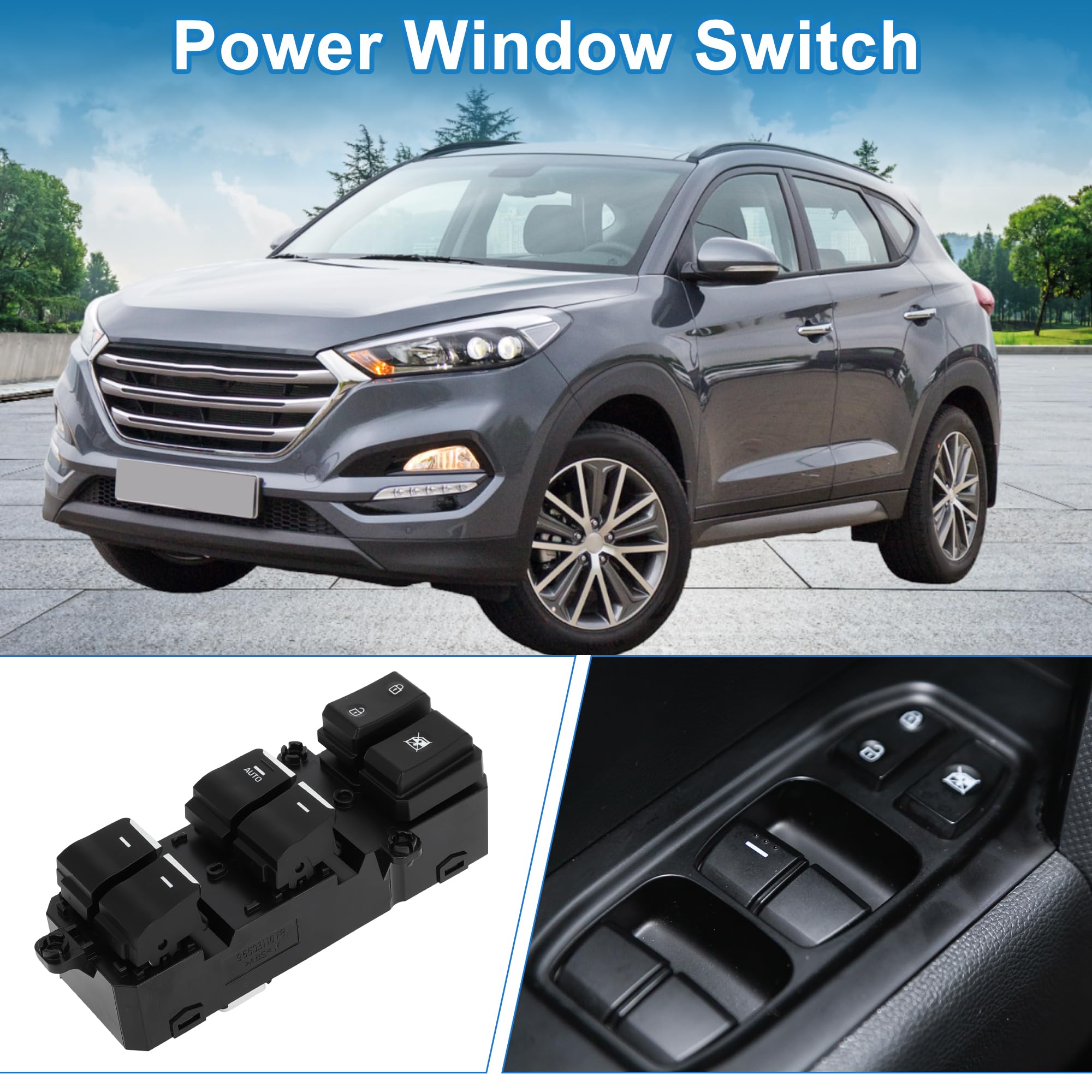 A ABSOPRO Elektryczny przełącznik okienny z przodu po lewej stronie kierowcy, przełącznik sterowania oknem do Hyundai Tucson 2016-2018, czarny