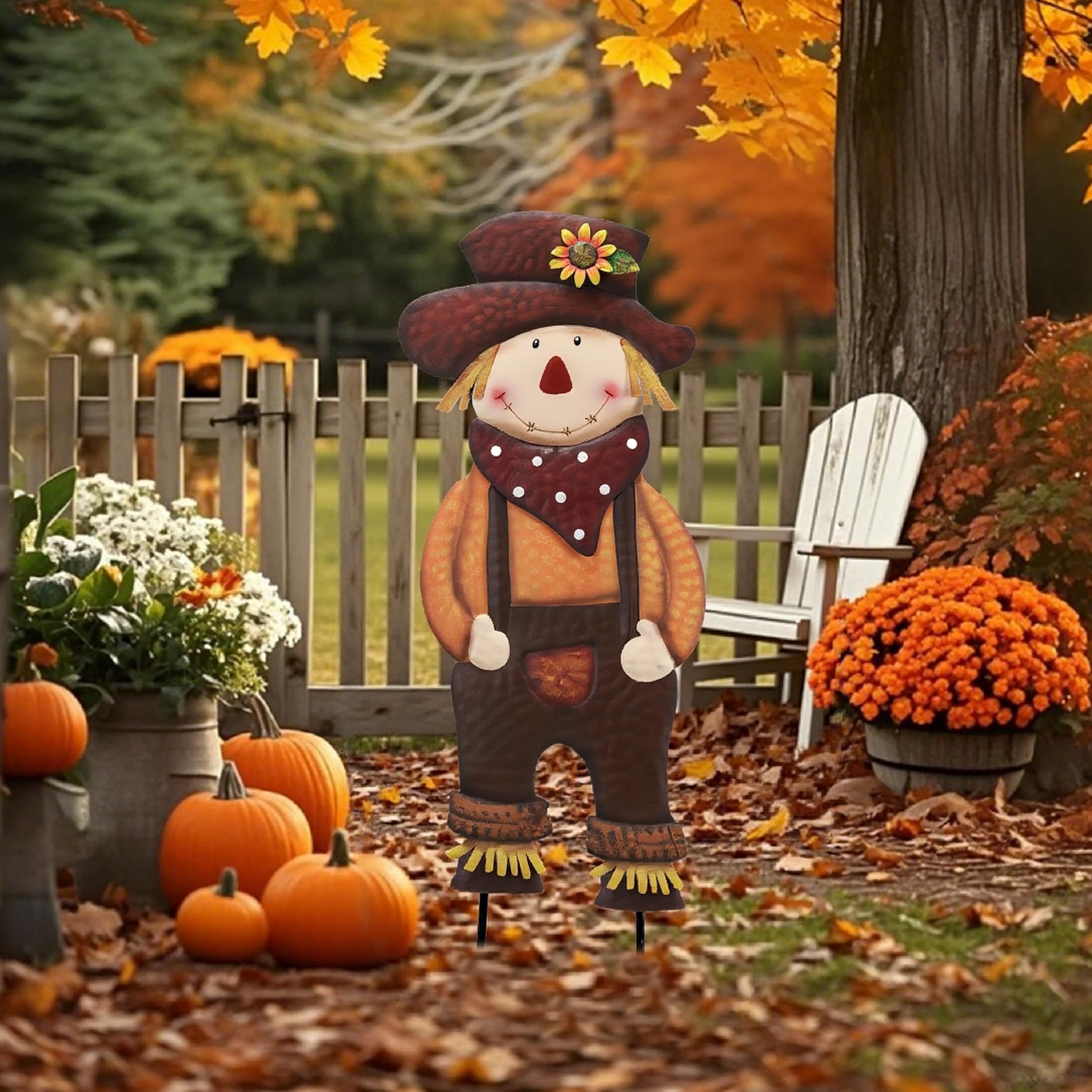 Épouvantail Décoration Automne Métal 76cm - Teresa's Collections, Idéal Jardin & Terrasse Halloween