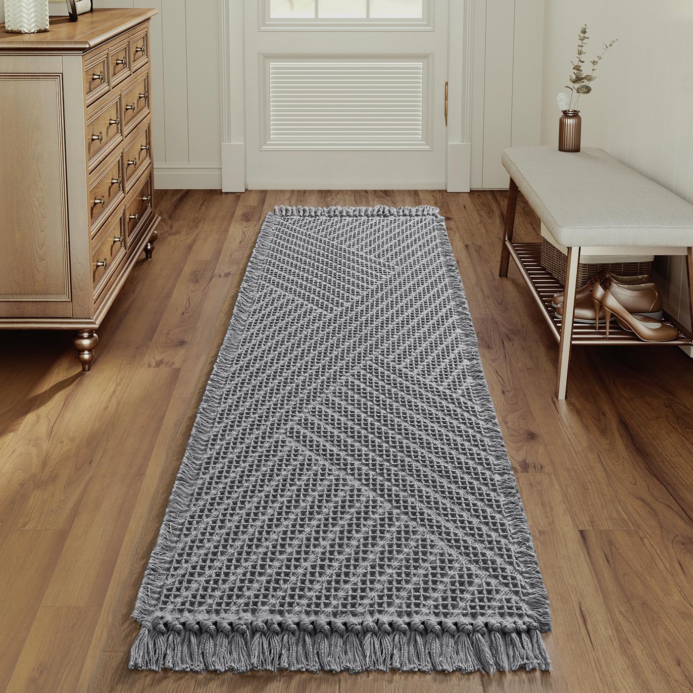 H.VERSAILTEX Waffle Bath Runner Rug Long Bath Mat Super Absorbent Boho Bath Rugs Non Slip Bath Runner for Bathroom Floor Machine Washable Dry Fast