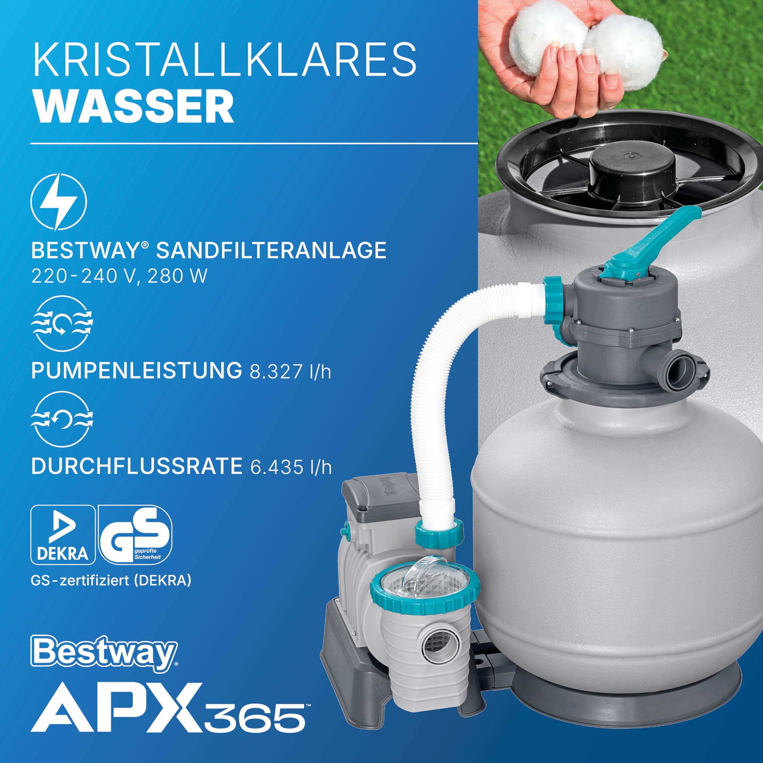 Bestway APX365 Winterfestes Frame Pool Set, Ø 671 x 132 cm, 40.377 Liter, Sandfilteranlage, Korrosionsbeständiger Stahlrahmen, ClickConnect System, Sicherheitsleiter, Abdeckplane, Filterbälle